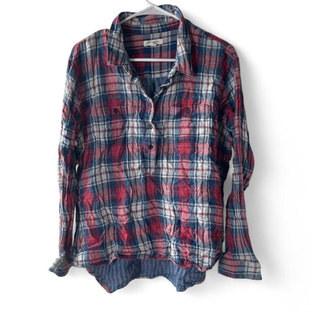 beachlunchlounge Navy, Red & White Plaid Shirt